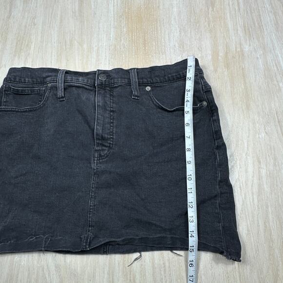 Madewell Black Stretch Denim Straight Raw Hem Casual Frayed Denim Mini Skirt 32 - Picture 5 of 13